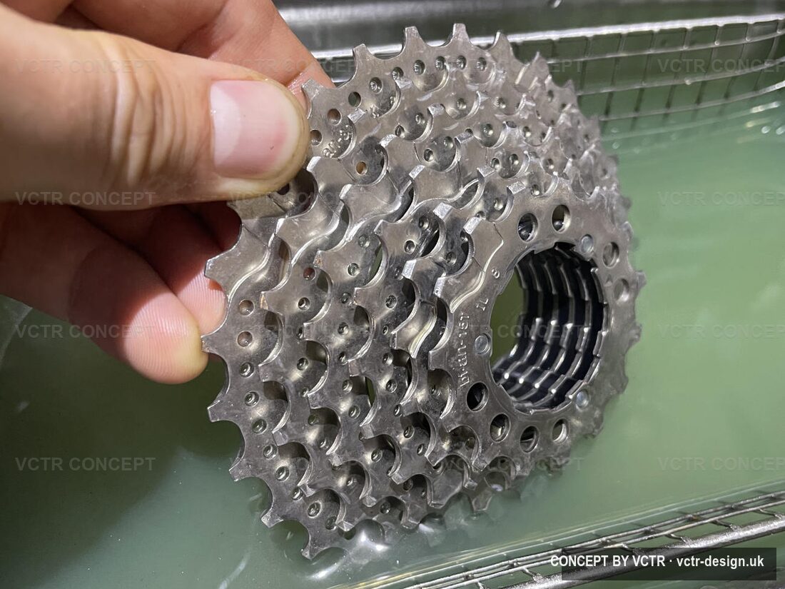 Hub components being cleaned in an ultrasonic bath